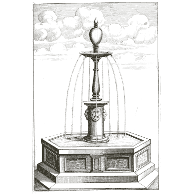 Pedestal fountain throwing a water bell - Architectura Curiosa Nova - 1664