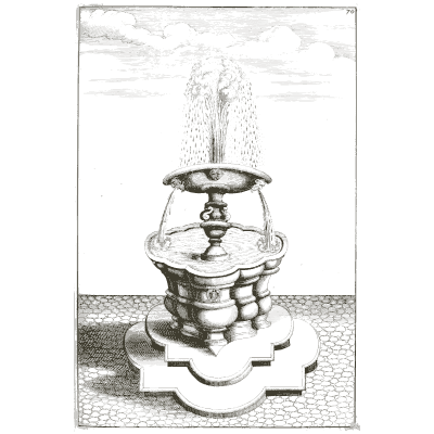 Jet from a bowl on a lobed stone base - Architectura Curiosa Nova - 1664