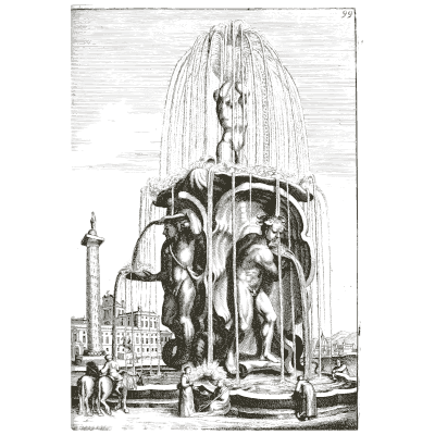 Caryatid fountain on a town quay - Architectura Curiosa Nova - 1664