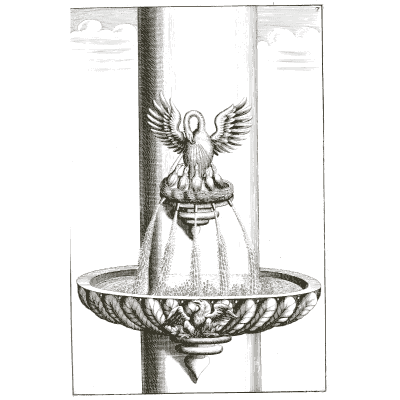 Eagle wall fountain with a shell basin - Architectura Curiosa Nova - 1664