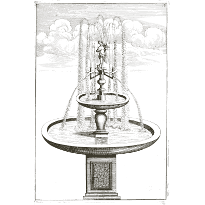 Figure among crossing jets over a bowl - Architectura Curiosa Nova - 1664