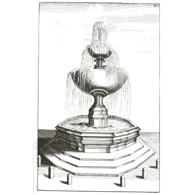 Cascading bowl fountain on an octagonal base - Architectura Curiosa Nova - 1664