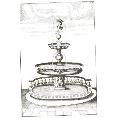 Putto on a two-tier fountain - Architectura Curiosa Nova - 1664