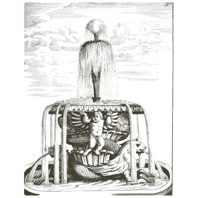Triton in a shell under falling water - Architectura Curiosa Nova - 1664