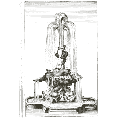 Figure on rockwork under falling jets - Architectura Curiosa Nova - 1664