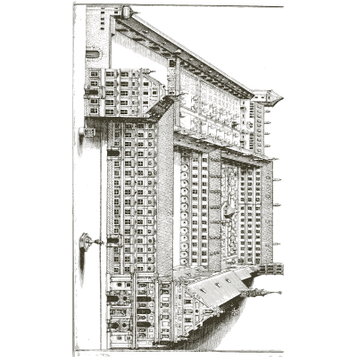 Arcaded waterwork in oblique view - Architectura Curiosa Nova - 1664