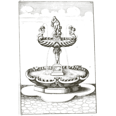Lobed basin with three small figures - Architectura Curiosa Nova - 1664