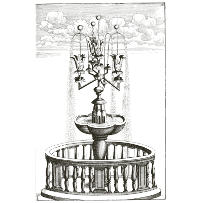 Jet candelabrum in a balustraded pool - Architectura Curiosa Nova - 1664