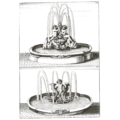 Two studies of putti on oval basins - Architectura Curiosa Nova - 1664
