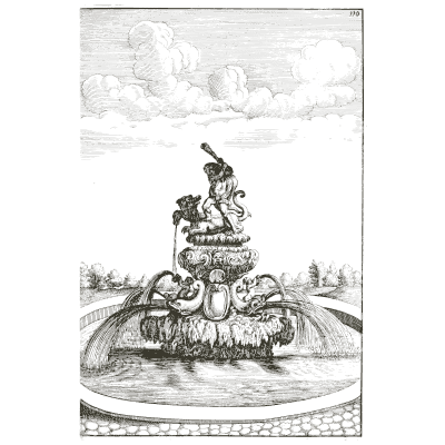 Putti and dolphins on rockwork - Architectura Curiosa Nova - 1664