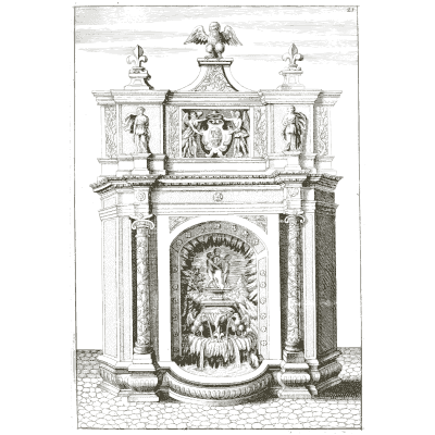 Niche statue fountain between columns - Architectura Curiosa Nova - 1664