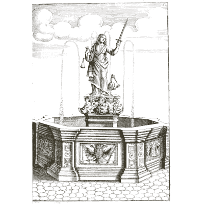 Statue fountain on a carved octagonal basin - Architectura Curiosa Nova - 1664