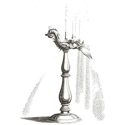 Dolphin-headed jet on a baluster 02 - Architectura Curiosa Nova - 1664