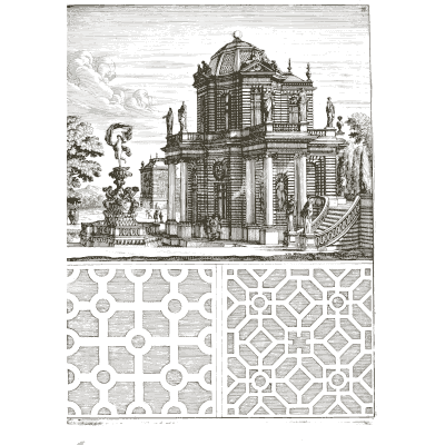 Domed garden pavilion above parterre plans 02 - Architectura Curiosa Nova - 1664
