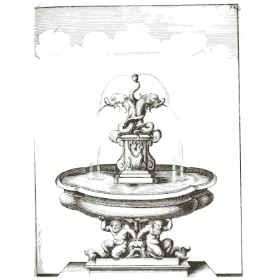 Putti under a bowl with a water dome - Architectura Curiosa Nova - 1664