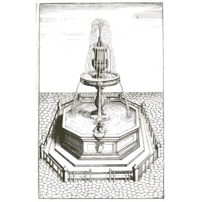 Jetting fountain in an octagonal walled pool - Architectura Curiosa Nova - 1664