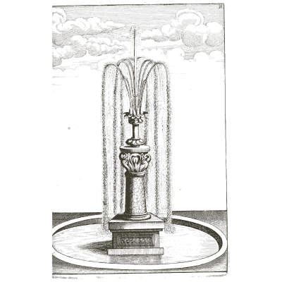 Shaft throwing arched jets into a round basin - Architectura Curiosa Nova - 1664