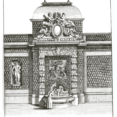 Rusticated wall fountain with domed niche - Architectura Curiosa Nova - 1664