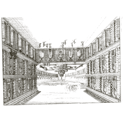 Vaulted gallery of jets seen from within - Architectura Curiosa Nova - 1664
