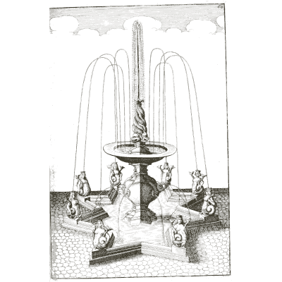 Figure fountain with one tall jet - Architectura Curiosa Nova - 1664