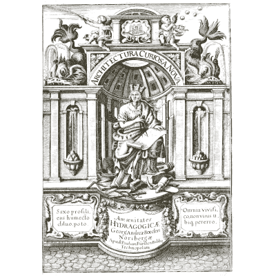 Frontispiece with seated figure and title cartouche - Architectura Curiosa Nova - 1664