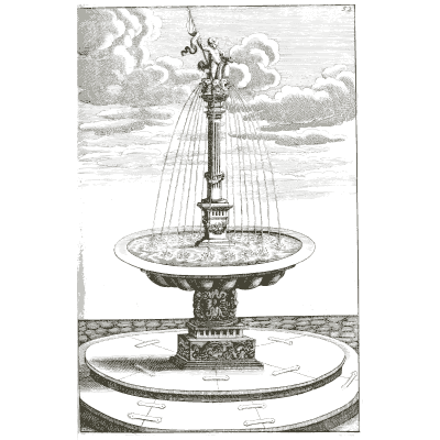Tall shaft dropping threads into stacked bowls - Architectura Curiosa Nova - 1664