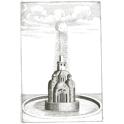 Rough rock tower jetting in a round basin - Architectura Curiosa Nova - 1664