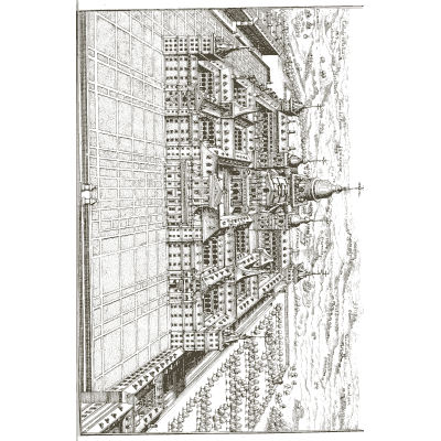 Arcaded wall of water jets in oblique view - Architectura Curiosa Nova - 1664