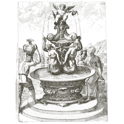 Figure group fountain with onlookers - Architectura Curiosa Nova - 1664