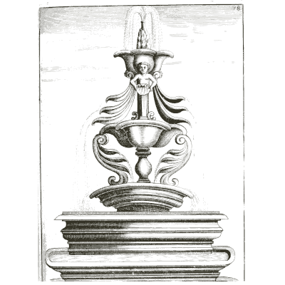 Ornate vase jetting on a stepped base - Architectura Curiosa Nova - 1664