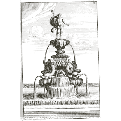 Armed figure on a jetting rockwork mass - Architectura Curiosa Nova - 1664