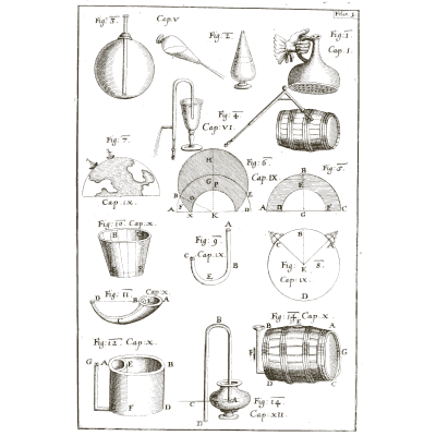 Lettered vessels, barrels and siphons - Architectura Curiosa Nova - 1664