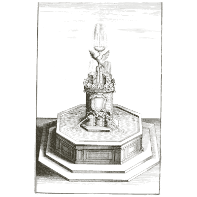 Small figure fountain on an octagonal base - Architectura Curiosa Nova - 1664