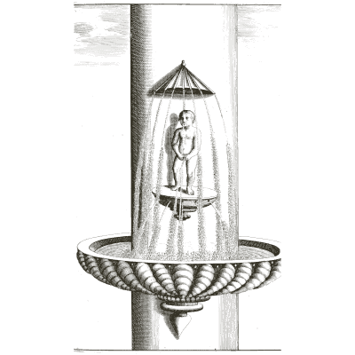 Small figure under a canopy of falling water - Architectura Curiosa Nova - 1664