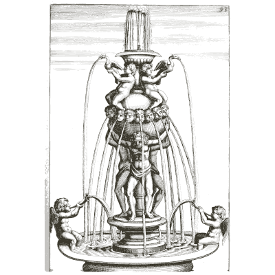 Putti round a shaft with arching jets - Architectura Curiosa Nova - 1664