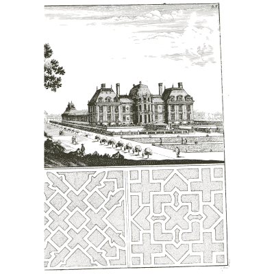 Chateau and garden front above parterre plans - Architectura Curiosa Nova - 1664