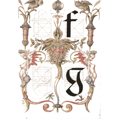 Calligraphic letters f and g - Mira Calligraphiae Monumenta (The Model Book of Calligraphy) - 1596