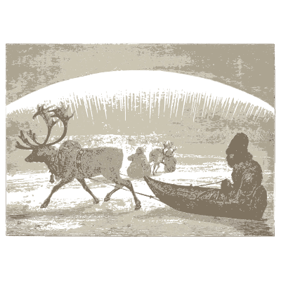 Reindeer sledge under aurora - The Wonders of the Heavens - 1837