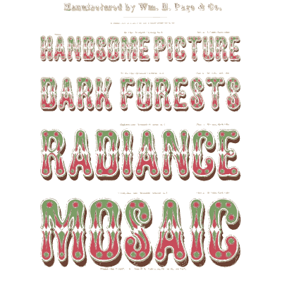 Shaded display capitals in red - Specimens of Chromatic Wood Type, Borders etc. - 1874