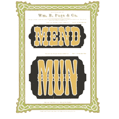 Rounded panels with gold letters - Specimens of Chromatic Wood Type, Borders etc. - 1874