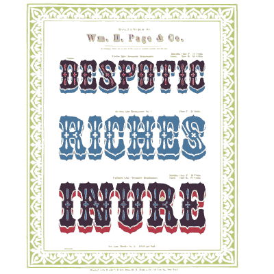 Green rule frame with ornamented capitals - Specimens of Chromatic Wood Type, Borders etc. - 1874