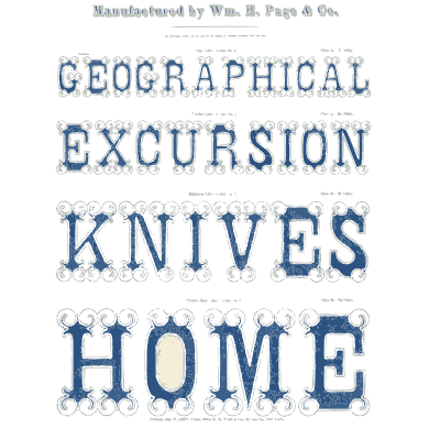 Flourished blue outline capitals - Specimens of Chromatic Wood Type, Borders etc. - 1874