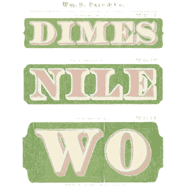 Green panels with outlined letters - Specimens of Chromatic Wood Type, Borders etc. - 1874