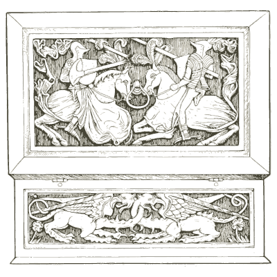 Carved chest with jousting knights - Heraldry and Floral Forms as Used in Decoration - 1922