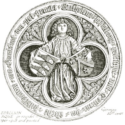 Quatrefoil roundel with figure - Heraldry and Floral Forms as Used in Decoration - 1922