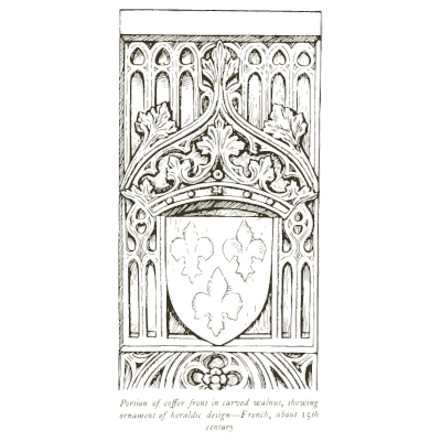 Gothic coffer front with shield - Heraldry and Floral Forms as Used in Decoration - 1922