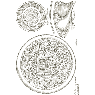 Silver repousse dish - Heraldry and Floral Forms as Used in Decoration - 1922