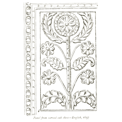 Carved oak chest panel - Heraldry and Floral Forms as Used in Decoration - 1922