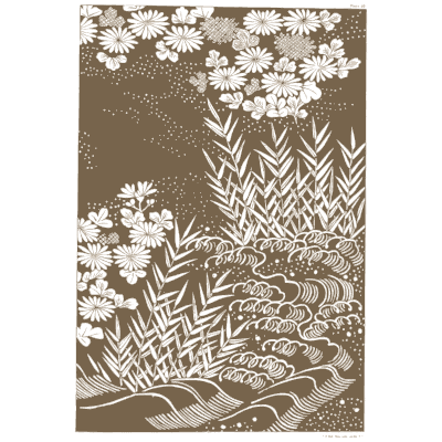 Chrysanthemums and reeds by waves - A Grammar of Japanese Ornament and Design - 1880