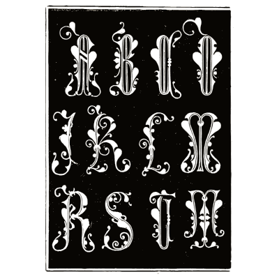 Italian decorated capitals on black - Alphabets Old and New - 1910